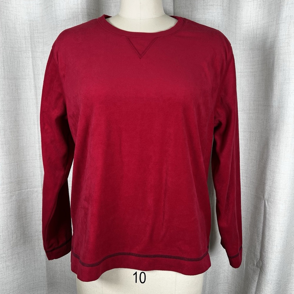 Oscar de La Renta Womans Size Large Red Sweatshirt Velvet Pullover Crew Neck